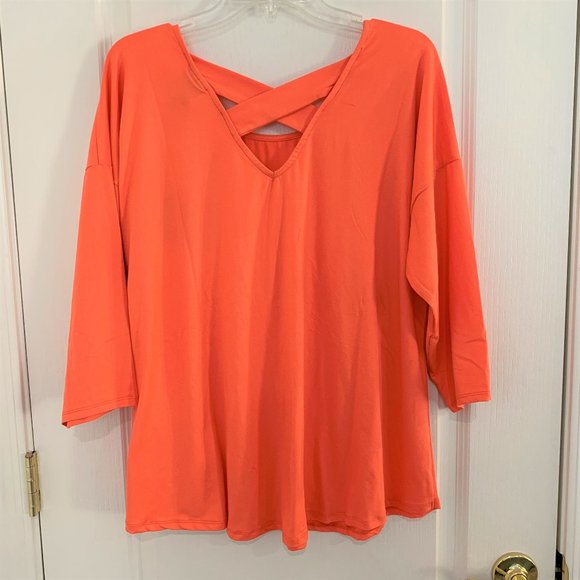 Bobeau Nordstrom Cross Back Top ¾ Dolman Sleeve Coral Orange Size 1X NEW - Picture 2 of 7
